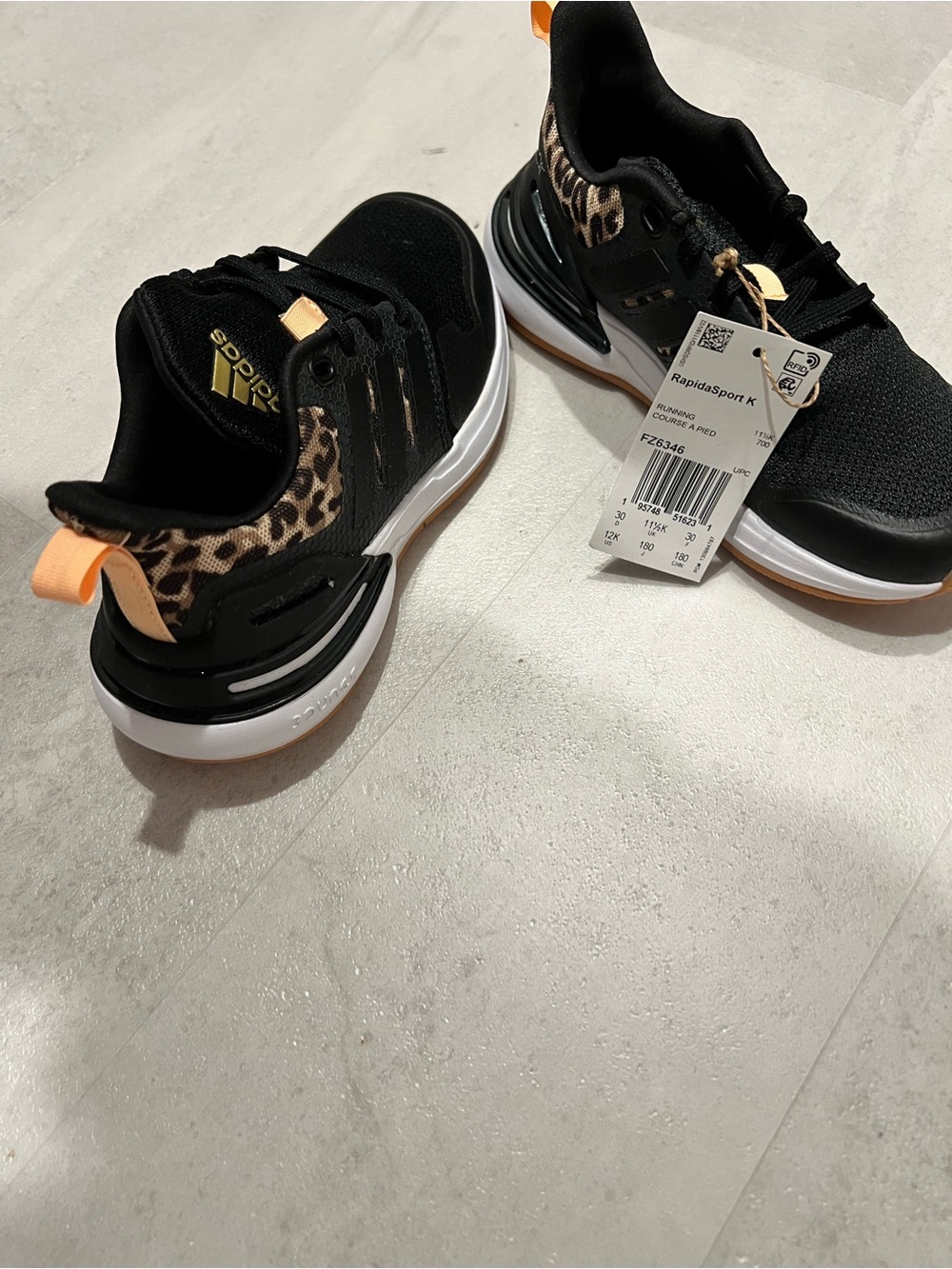 adidas Kids Black Sneakers with Leopard Print and Peach Accents
